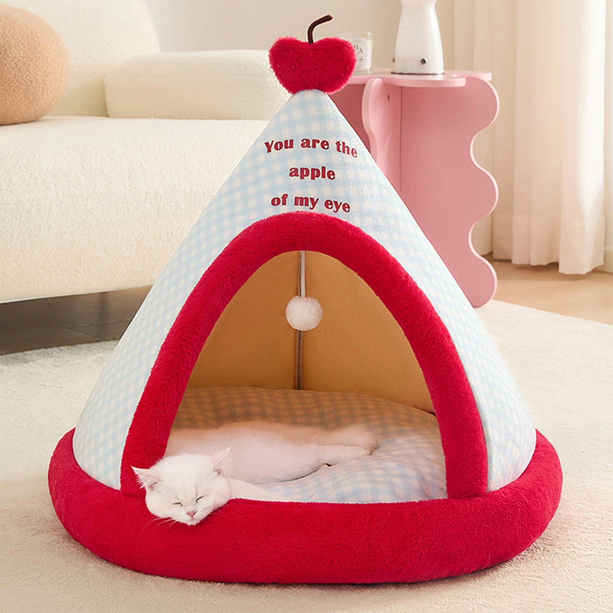 Apples Christmas Tent Christmas Pet Bed Semi Enclosed Cats Bed Dog Bed Removable And Washable Dog Bed Winter Warm Cats Bed As shown