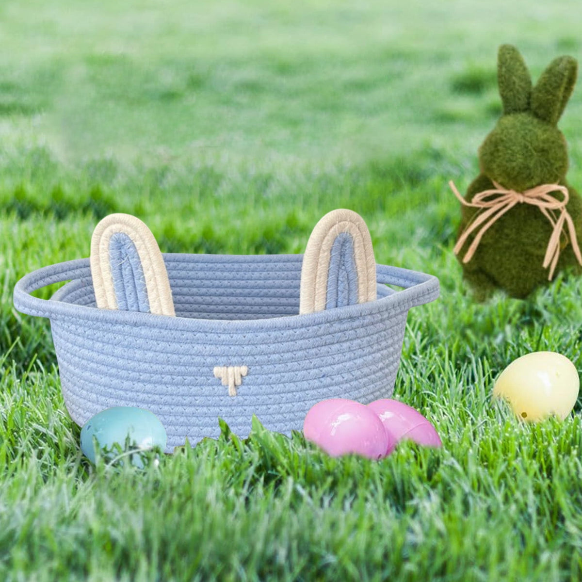 Adorable Easter Bunny Basket for Kids - Perfect Easter Gift, Cute Easter Bucket Bags with Rabbit Ears for Easter Eggs Hunting, Affordable & Festive Spring Decor As Show A