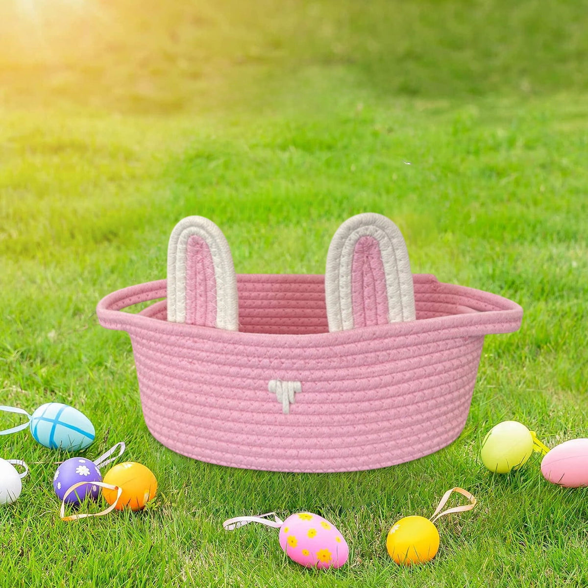 Adorable Easter Bunny Basket for Kids - Perfect Easter Gift, Cute Easter Bucket Bags with Rabbit Ears for Easter Eggs Hunting, Affordable & Festive Spring Decor As Show B