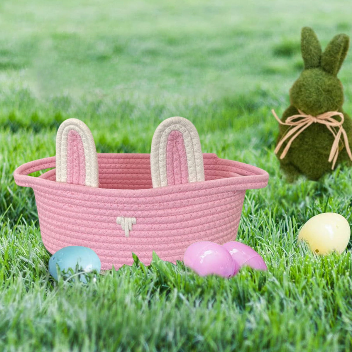 Adorable Easter Bunny Basket for Kids - Perfect Easter Gift, Cute Easter Bucket Bags with Rabbit Ears for Easter Eggs Hunting, Affordable & Festive Spring Decor As Show B