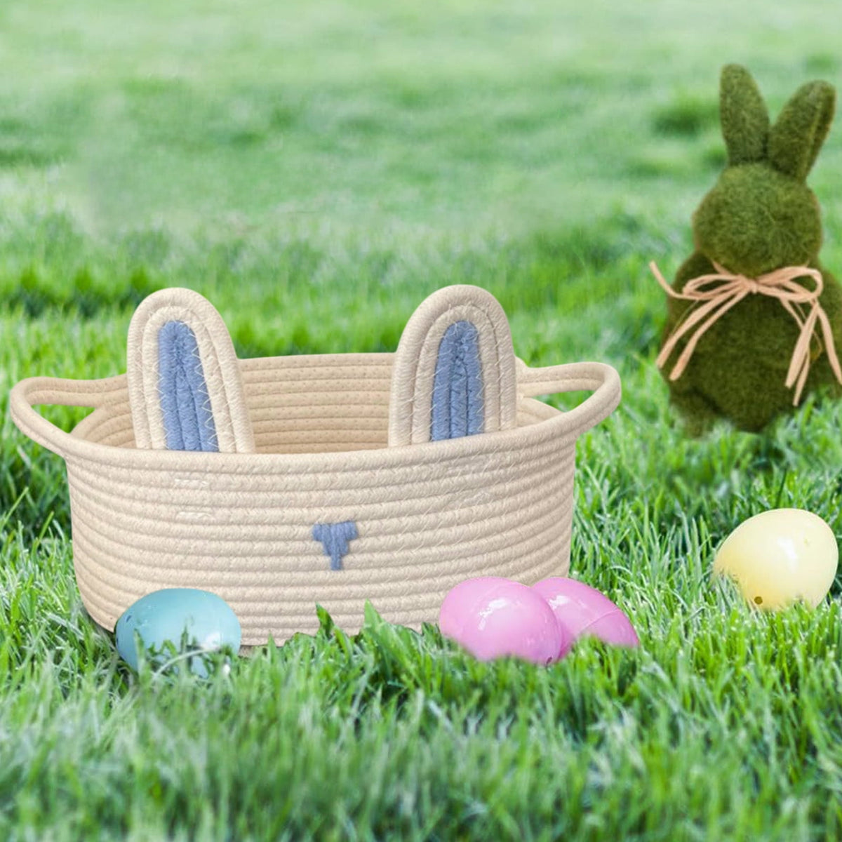Adorable Easter Bunny Basket for Kids - Perfect Easter Gift, Cute Easter Bucket Bags with Rabbit Ears for Easter Eggs Hunting, Affordable & Festive Spring Decor As Show C