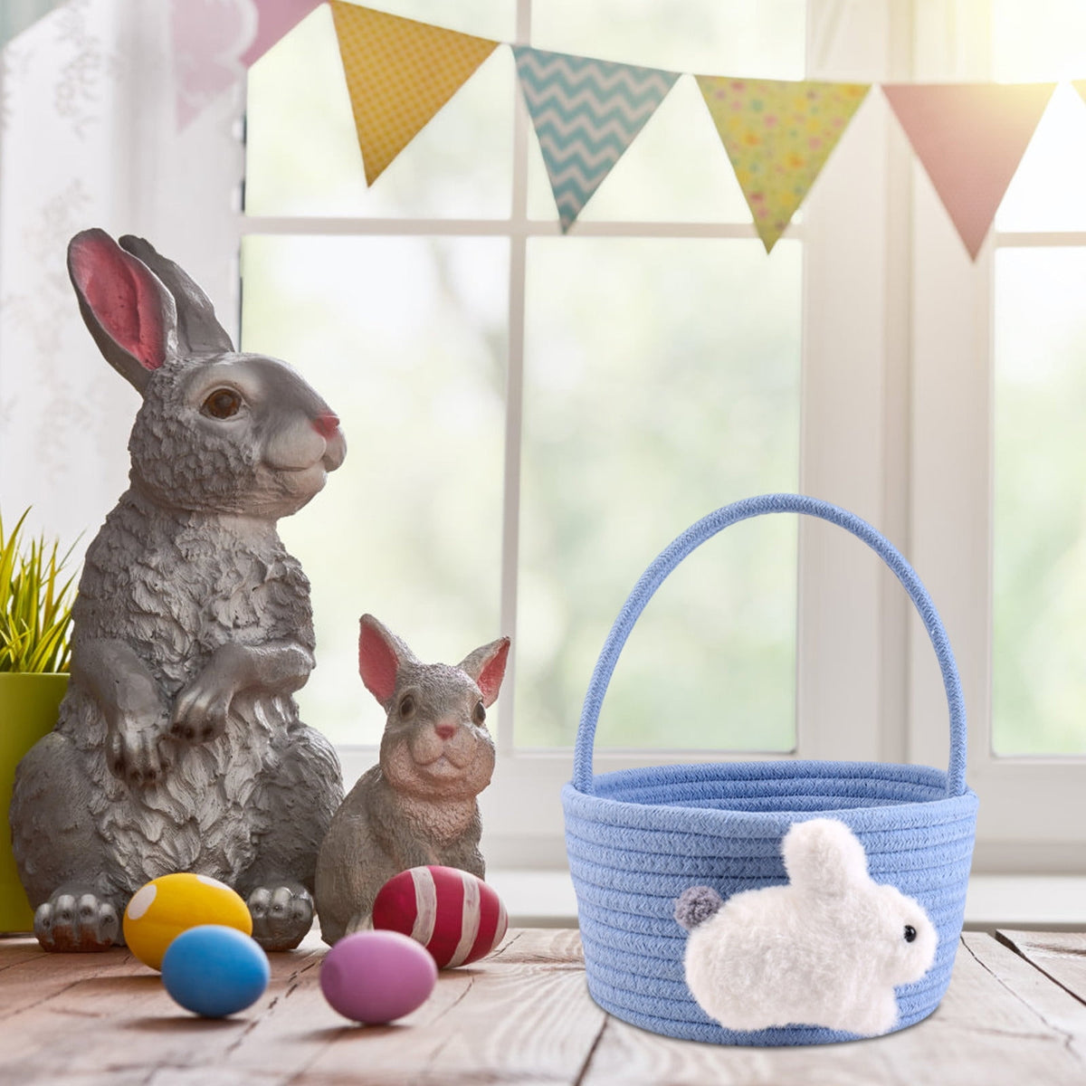 Adorable Easter Bunny Basket for Kids - Perfect Easter Gift, Cute Easter Bucket Bags with Rabbit Ears for Easter Eggs Hunting, Affordable & Festive Spring Decor As Show E