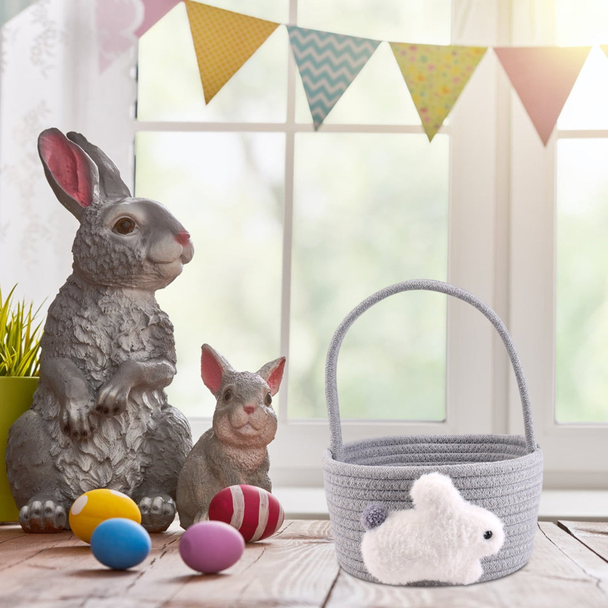Adorable Easter Bunny Basket for Kids - Perfect Easter Gift, Cute Easter Bucket Bags with Rabbit Ears for Easter Eggs Hunting, Affordable & Festive Spring Decor As Show F