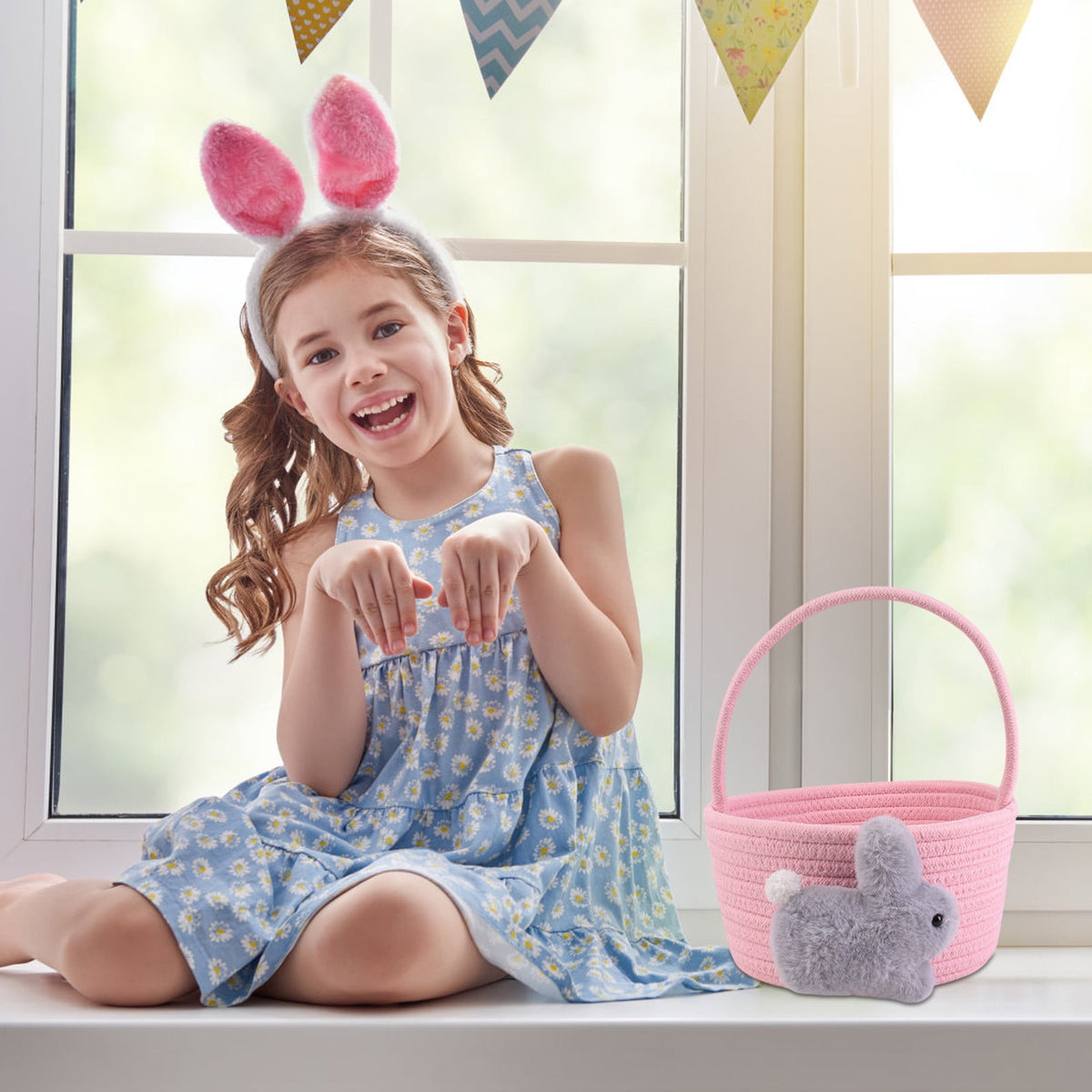 Adorable Easter Bunny Basket for Kids - Perfect Easter Gift, Cute Easter Bucket Bags with Rabbit Ears for Easter Eggs Hunting, Affordable & Festive Spring Decor As Show G