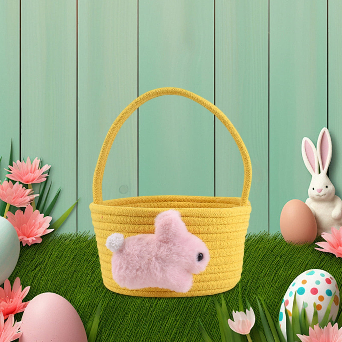 Adorable Easter Bunny Basket for Kids - Perfect Easter Gift, Cute Easter Bucket Bags with Rabbit Ears for Easter Eggs Hunting, Affordable & Festive Spring Decor As Show H