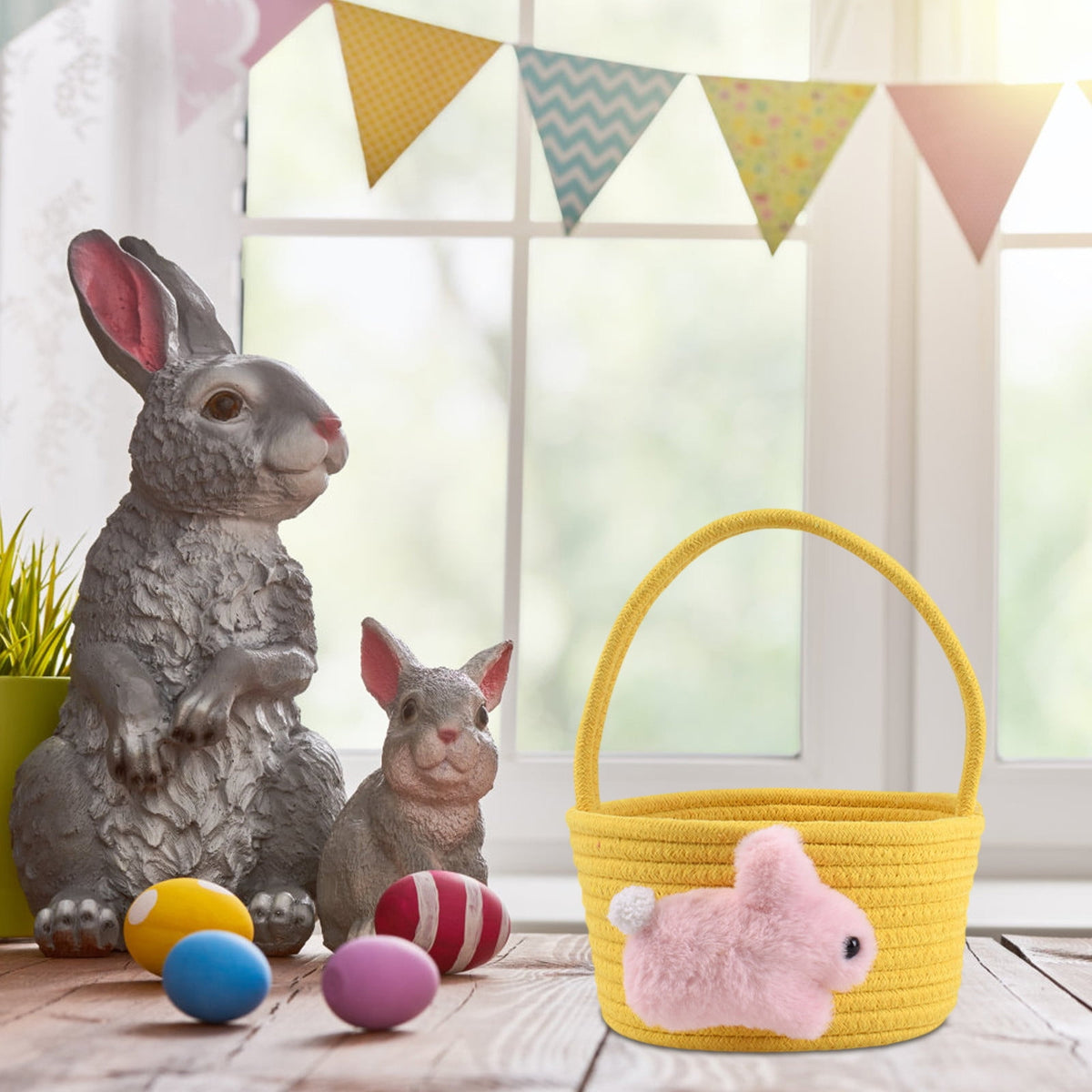 Adorable Easter Bunny Basket for Kids - Perfect Easter Gift, Cute Easter Bucket Bags with Rabbit Ears for Easter Eggs Hunting, Affordable & Festive Spring Decor As Show H