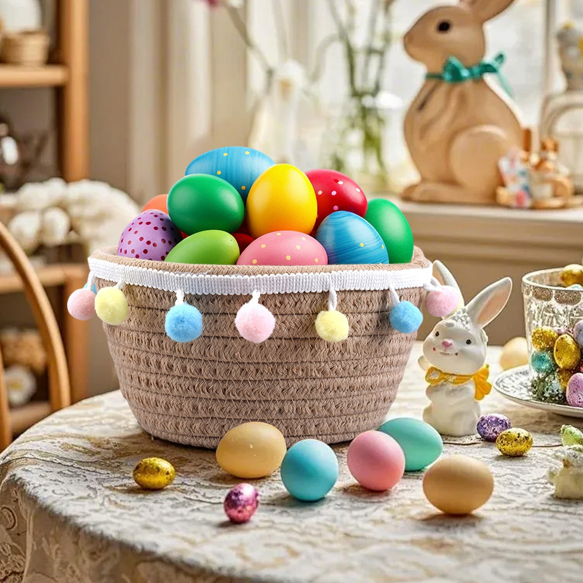 Adorable Easter Bunny Basket for Kids - Perfect Easter Gift, Cute Easter Bucket Bags with Rabbit Ears for Easter Eggs Hunting, Affordable & Festive Spring Decor As Show I