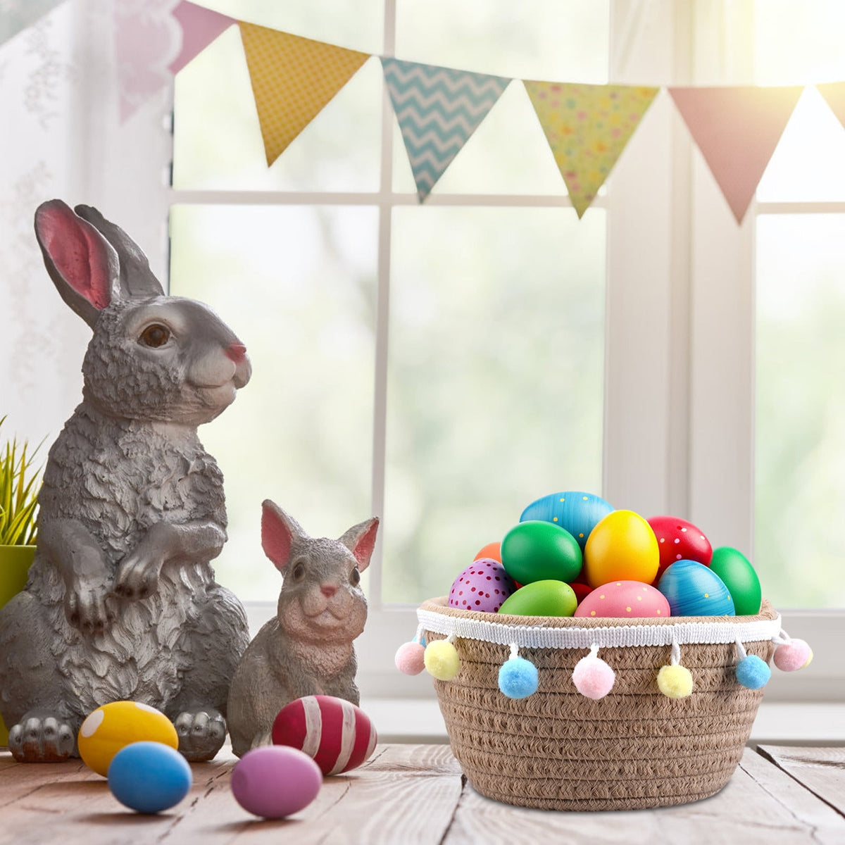 Adorable Easter Bunny Basket for Kids - Perfect Easter Gift, Cute Easter Bucket Bags with Rabbit Ears for Easter Eggs Hunting, Affordable & Festive Spring Decor As Show I