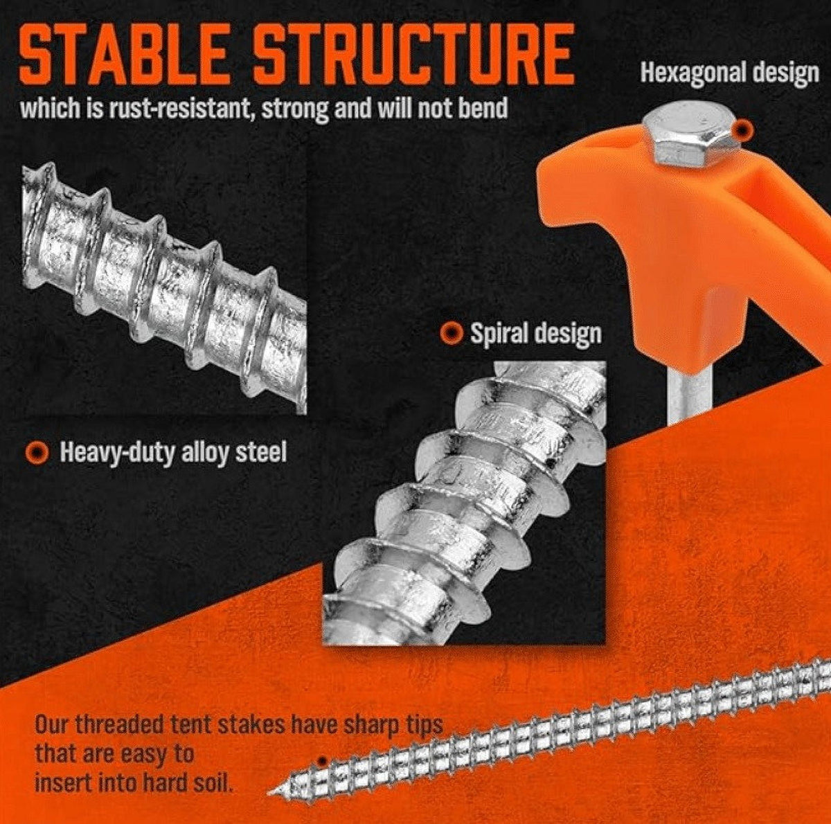 Tent Stakes Heavy Duty, 8 Inch Screw in Tent Stakes, Ground Anchors Screw in, Tent Pegs Camping Stakes, Metal Threaded Tent Spikes 1 pc colour