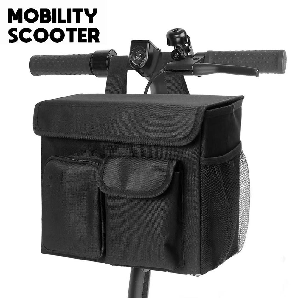 Electric Scooter Bag Wheelchair Bag, Scooter Storage Bag with 14-Inch Laptop Pocket and Cup Holders, Durable Basket for Scooter, Wheelchair and Bike, Mobility Scooter Accessories (Black)