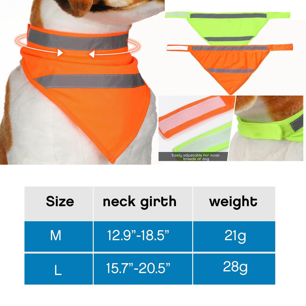 Set of 2 Dog Reflective Scarf Safety Pet Hunting Bandana, scarf reflective cat and dog drool towelGreen,M