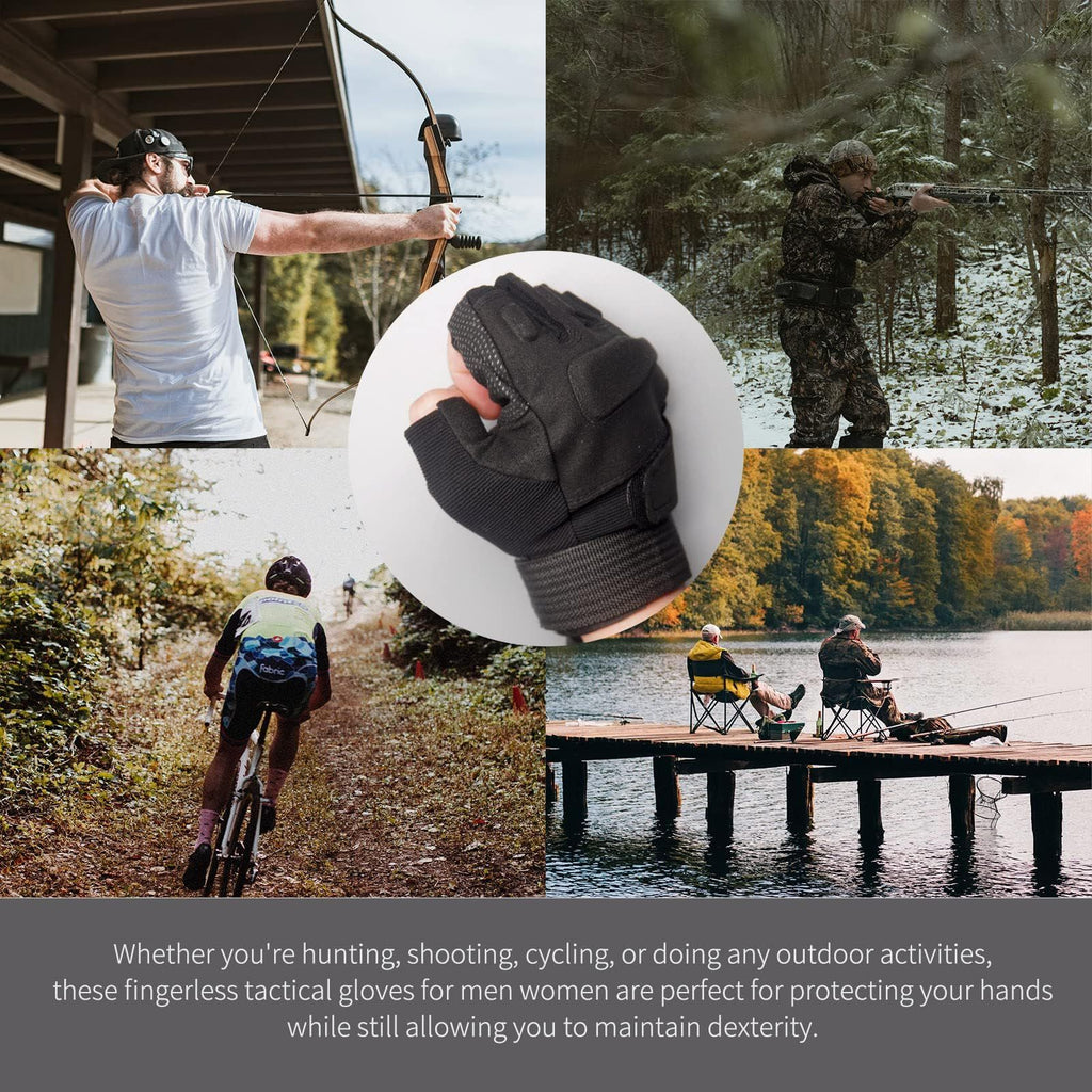 Fingerless Gloves, Knuckle Protective Breathable Lightweight Outdoor Gloves for Hunting, Motorcycling, Climbing