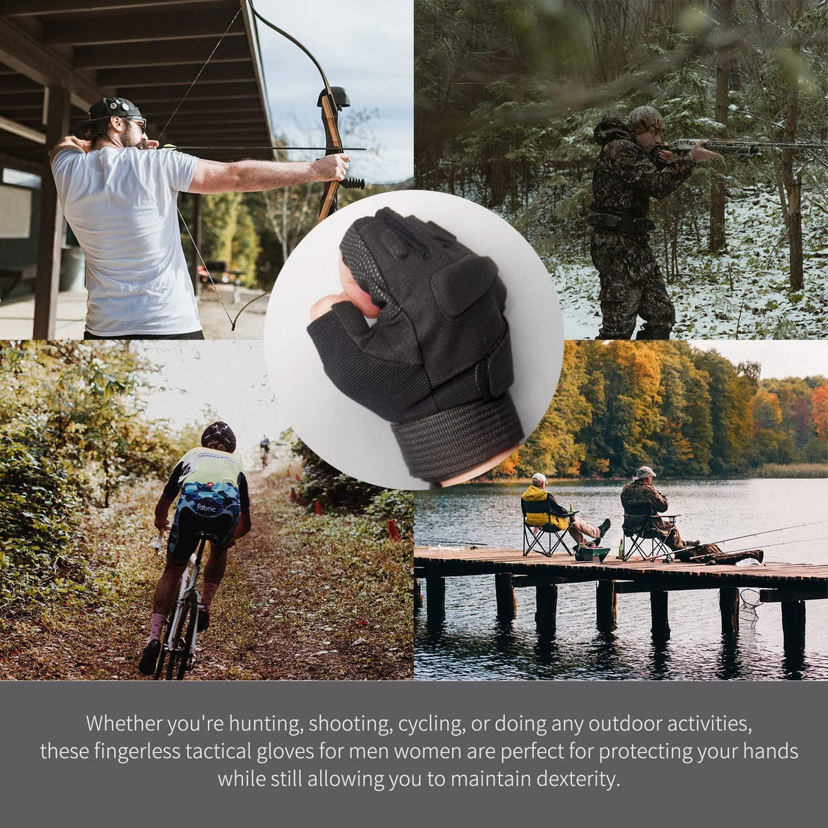 Fingerless Gloves, Knuckle Protective Breathable Lightweight Outdoor Gloves for Hunting, Motorcycling, Climbing