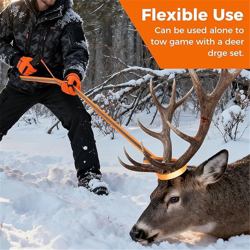 Deer Drag Harness & Rope – Heavy Duty 480lbs Capacity, Reflective Orange Hunting Gear with Comfortable Shoulder Strap, Soft Handle – Essential for Dragging Deer, Elk, Boar – Gift for Hunters