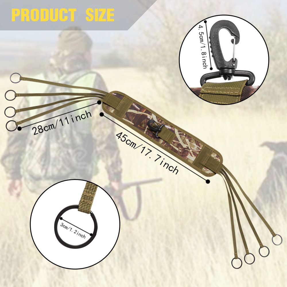 Waterfowl Non-Slip Leg Band Bird Hunting Game Strap with Leg Loop Style - Includes Heavy Duty Spring Clip and 8 Metal Cinch Rings