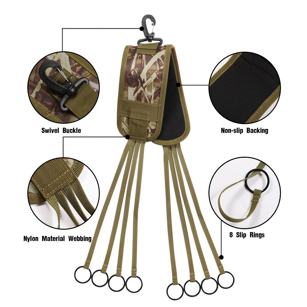 Waterfowl Non-Slip Leg Band Bird Hunting Game Strap with Leg Loop Style - Includes Heavy Duty Spring Clip and 8 Metal Cinch Rings