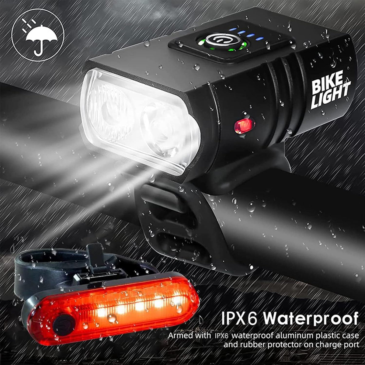 Bike Headlight and Tail Light Set: Bike Lights for Night Riding,USB Rechargeable, 2 Bright LED Headlights,6 Light Modes