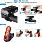Bike Headlight and Tail Light Set: Bike Lights for Night Riding,USB Rechargeable, 2 Bright LED Headlights,6 Light Modes