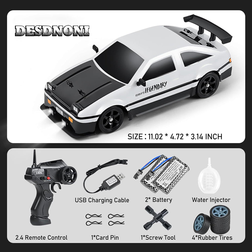 Remote Control Car RC Drift Car 1:16 Scale 4WD High Speed Model Vehicle 2.4GHz with LED Lights Spray Rubber Tire Racing