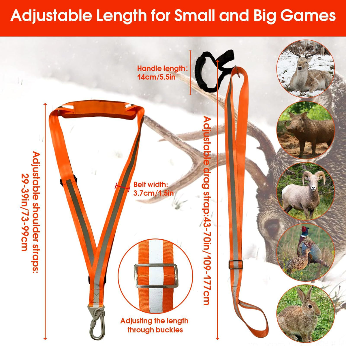 Deer Drag Strap and Harness Heavy Duty Safety Deer Dragging Rope Hunting Accessories for Hunters
