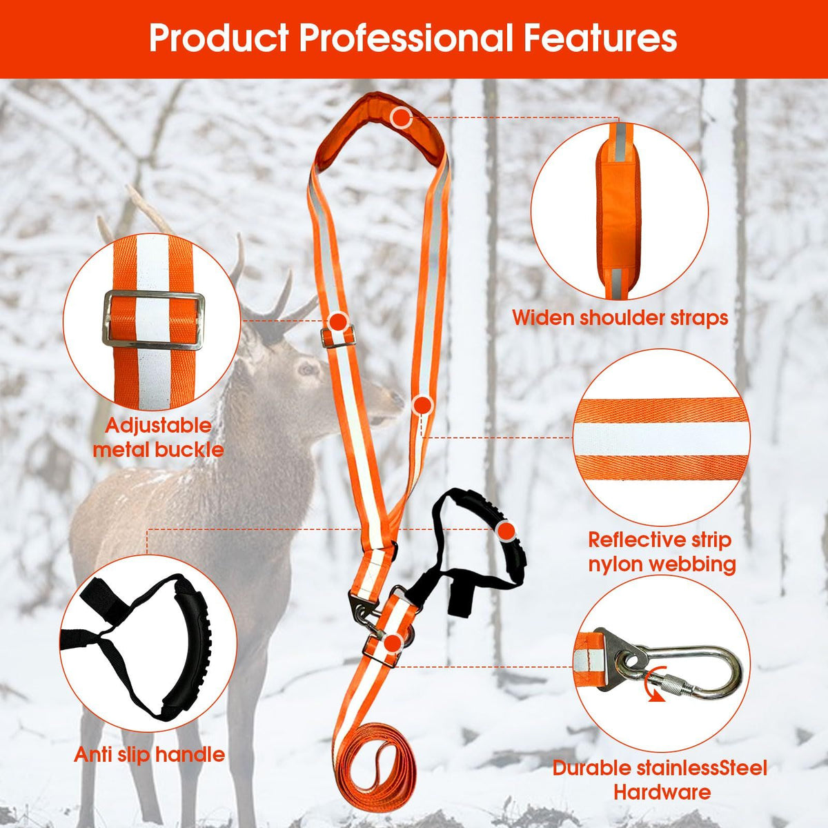 Deer Drag Strap and Harness Heavy Duty Safety Deer Dragging Rope Hunting Accessories for Hunters