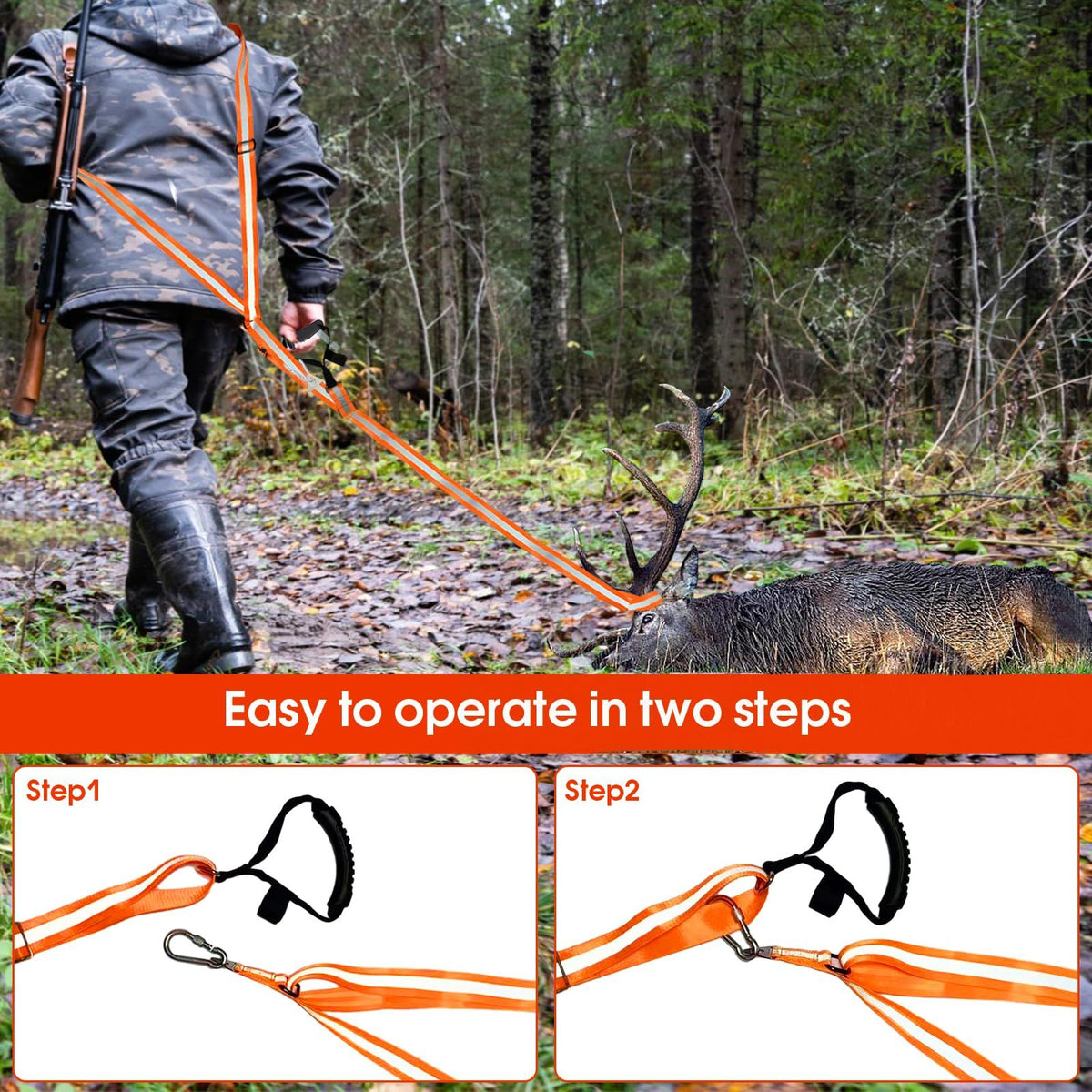 Deer Drag Strap and Harness Heavy Duty Safety Deer Dragging Rope Hunting Accessories for Hunters