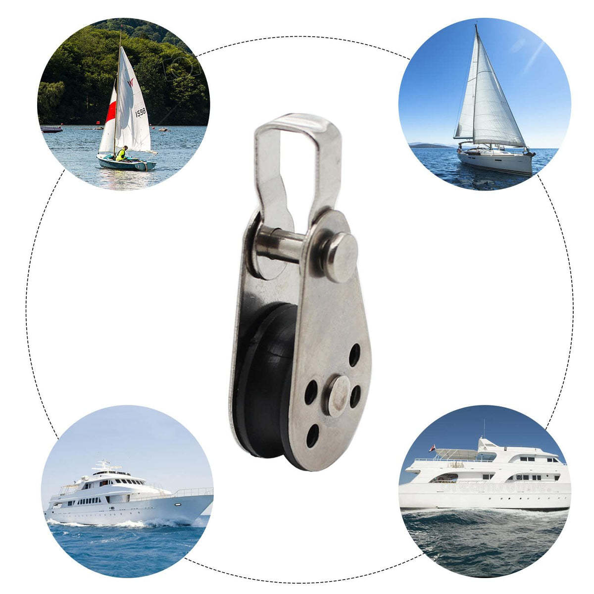 4PCS Stainless Steel Nylon Marine Pulley,Pulley Block Rope Rope Runner Kayak Pulley Single Pulley Bearing Block Rope Runner