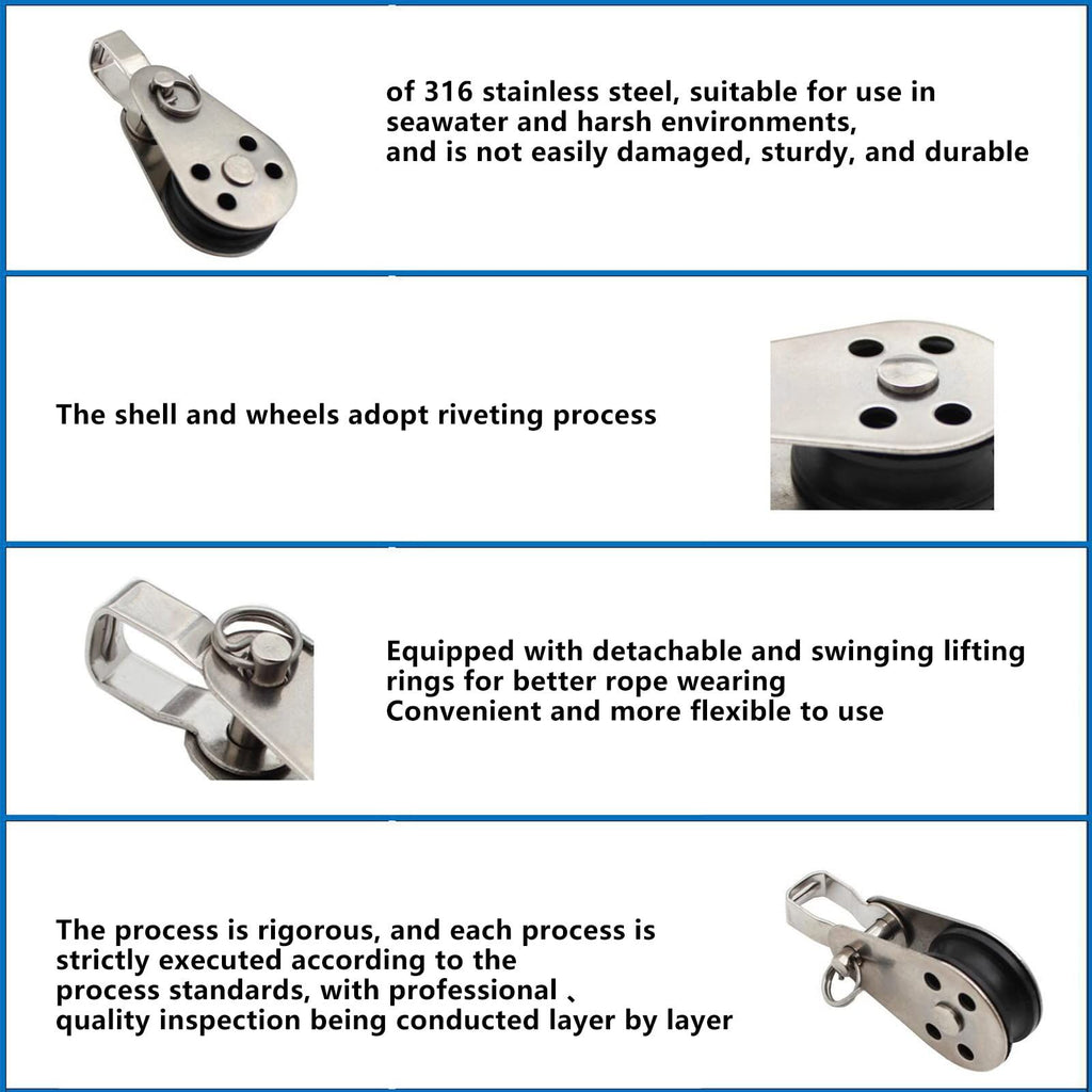 4PCS Stainless Steel Nylon Marine Pulley,Pulley Block Rope Rope Runner Kayak Pulley Single Pulley Bearing Block Rope Runner