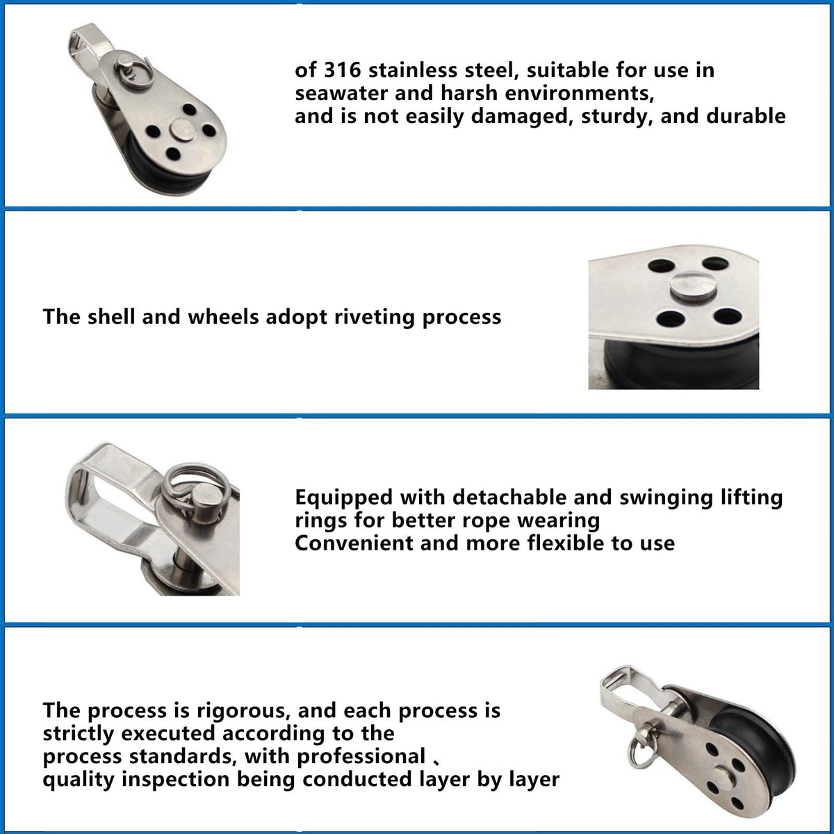 4PCS Stainless Steel Nylon Marine Pulley,Pulley Block Rope Rope Runner Kayak Pulley Single Pulley Bearing Block Rope Runner