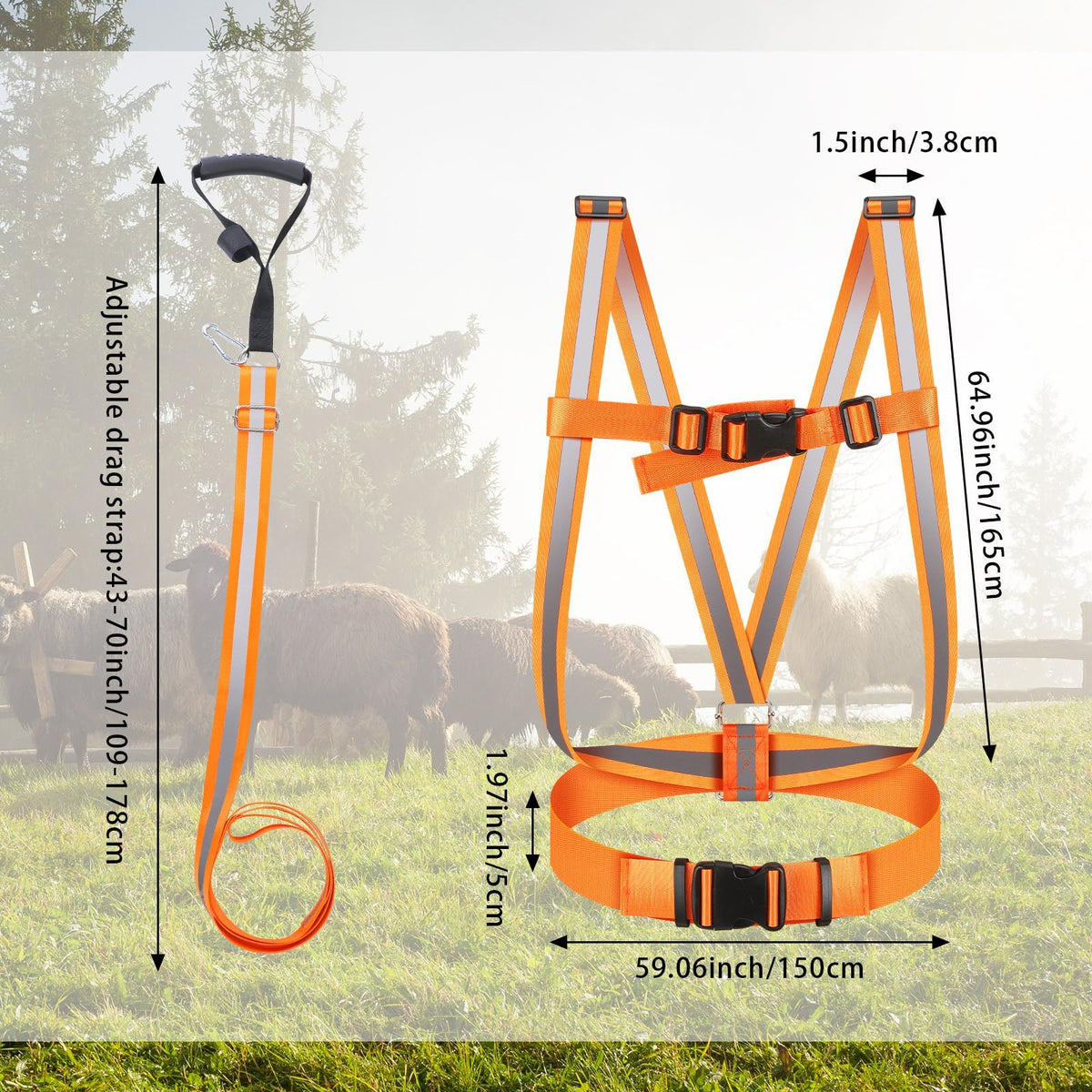 Deer Drag Strap and Dual Harness with Reflective Strips Heavy Duty Deer Dragging Rope Hunting for Hunters