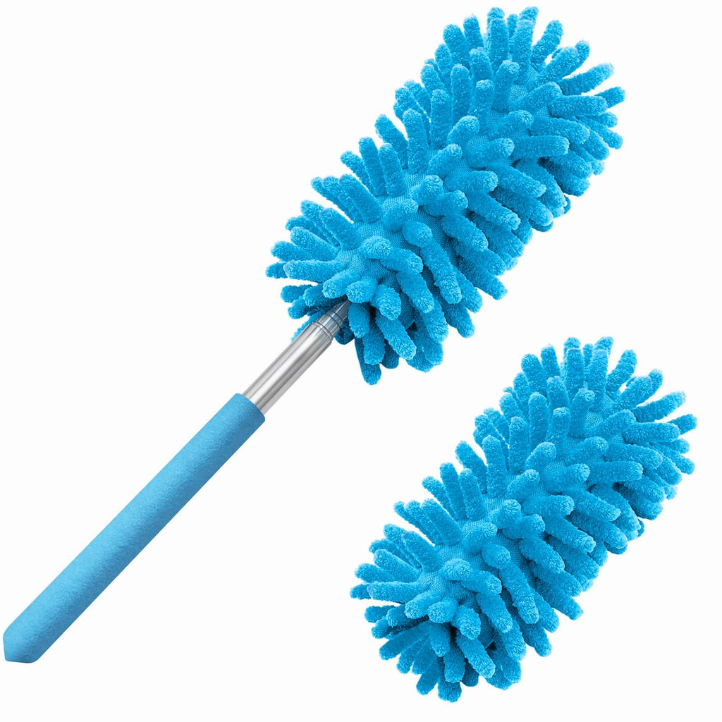Microfiber Duster for Cleaning, Hand Washable Dusters with 2pcs Replaceable Microfiber Head, Extendable Pole