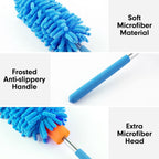 Microfiber Duster for Cleaning, Hand Washable Dusters with 2pcs Replaceable Microfiber Head, Extendable Pole