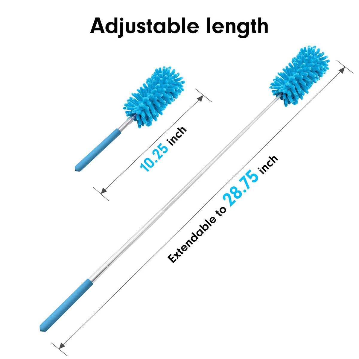 Microfiber Duster for Cleaning, Hand Washable Dusters with 2pcs Replaceable Microfiber Head, Extendable Pole