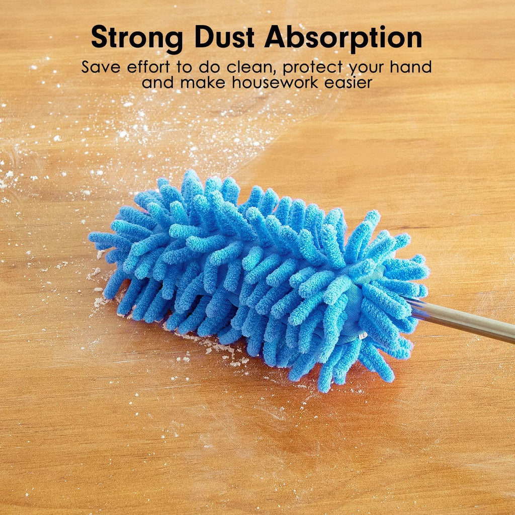 Microfiber Duster for Cleaning, Hand Washable Dusters with 2pcs Replaceable Microfiber Head, Extendable Pole