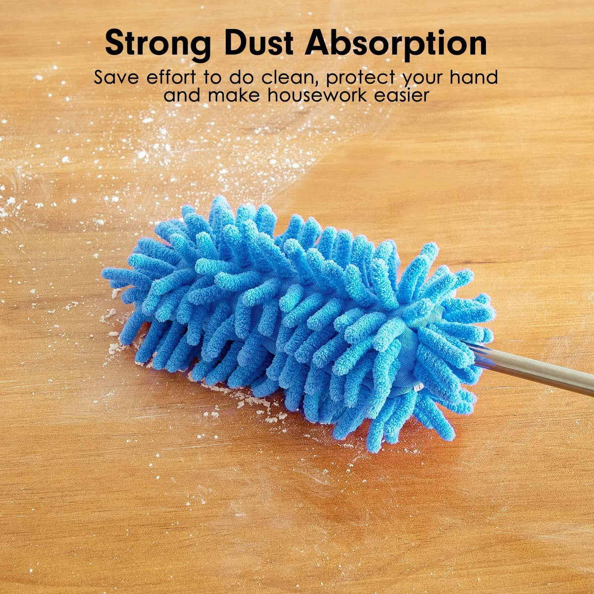 Microfiber Duster for Cleaning, Hand Washable Dusters with 2pcs Replaceable Microfiber Head, Extendable Pole