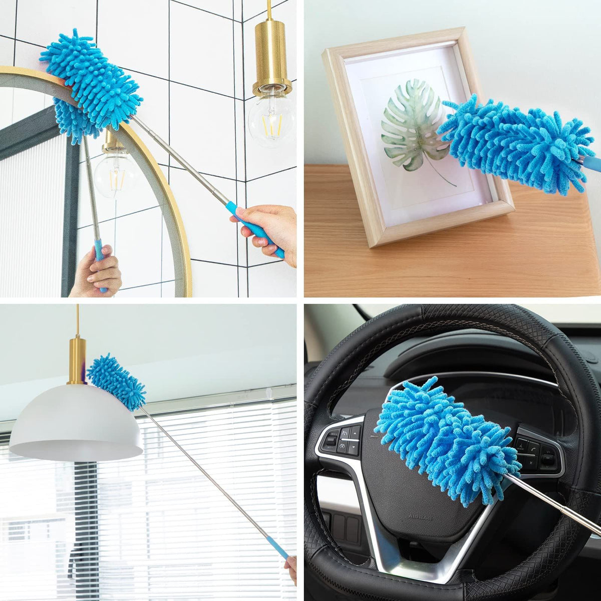 Microfiber Duster for Cleaning, Hand Washable Dusters with 2pcs Replaceable Microfiber Head, Extendable Pole