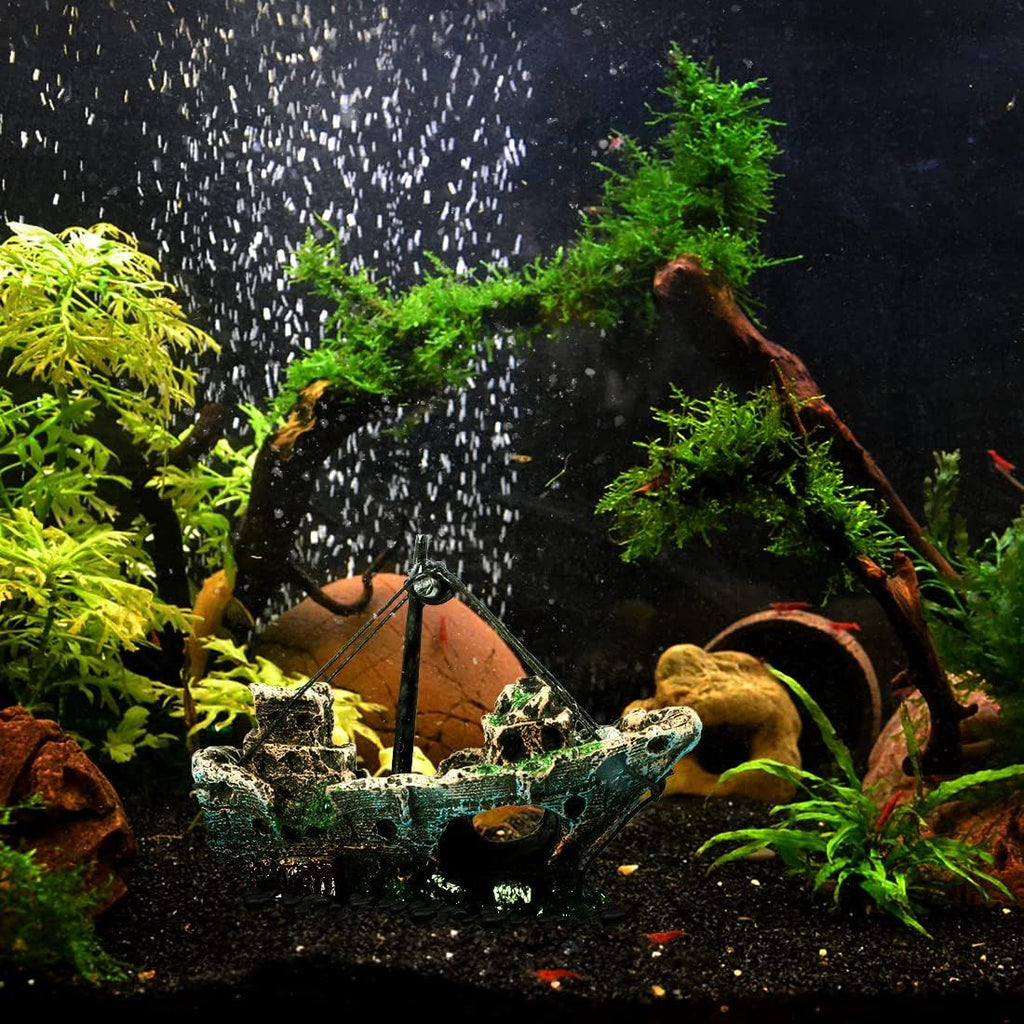 Aquarium Decoration, Fish Tank Ornaments Shipwreck Decor Sunken Ship for Freshwater Saltwater Tanks Pirate ship