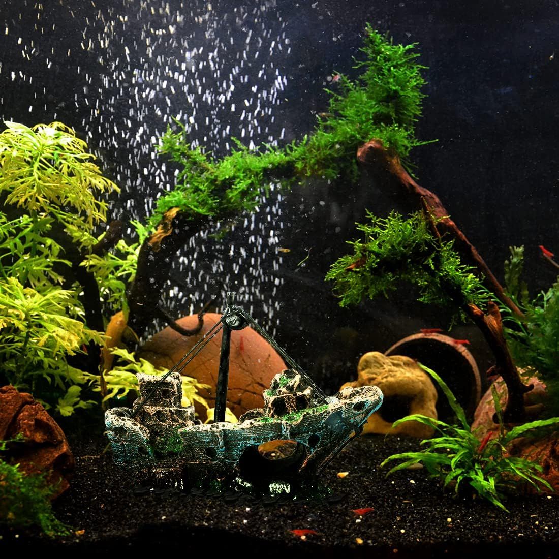 Aquarium Decoration, Fish Tank Ornaments Shipwreck Decor Sunken Ship for Freshwater Saltwater Tanks Pirate ship