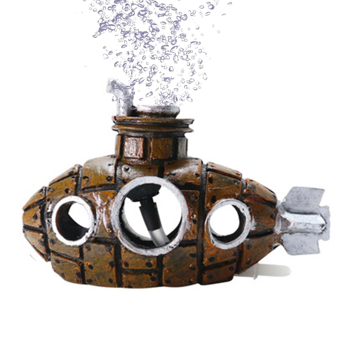 Aquarium Air Bubbler Decoration, Realistic Submarine Ornament for Aquarium Fish Tank (Submarine-Brown)