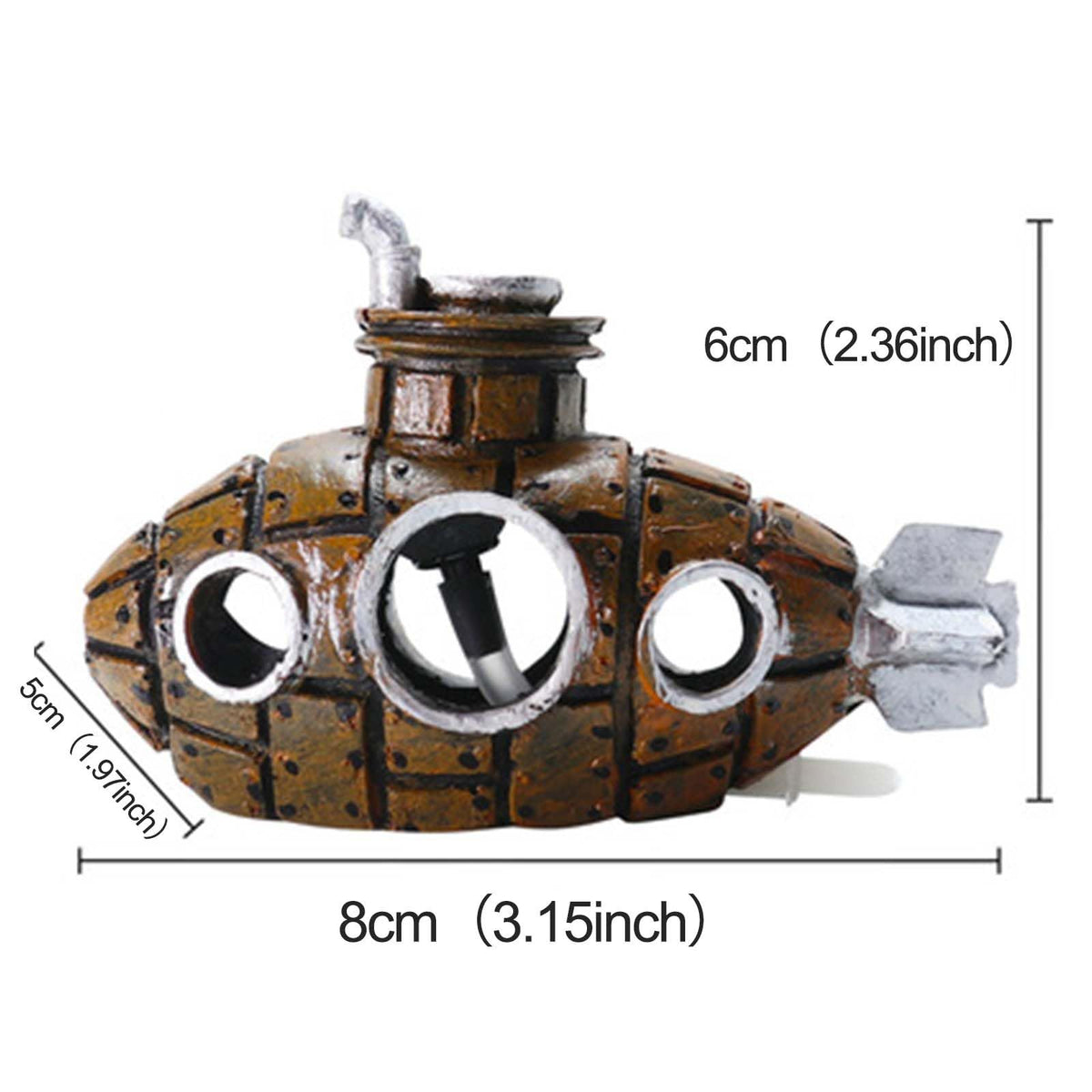 Aquarium Air Bubbler Decoration, Realistic Submarine Ornament for Aquarium Fish Tank (Submarine-Brown)