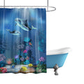 Cute Dolphin Shower Curtain Tropical Fish Colorful Coral Reef Shower Curtain Marine Life in Deep Blue Ocean Bathroom ,72x72 inch