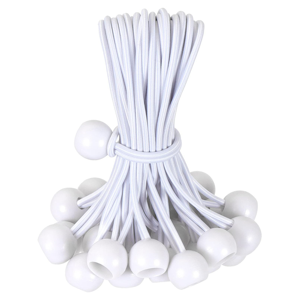 50pcs White Ball Bungee Heavy Duty Heavyweight 4 in Tarp Bungee Cords，Camping, Straps, Tent, Poles and Wires
