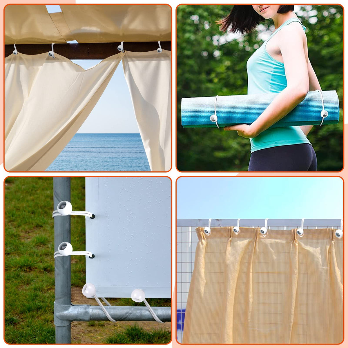 50pcs White Ball Bungee Heavy Duty Heavyweight 4 in Tarp Bungee Cords，Camping, Straps, Tent, Poles and Wires