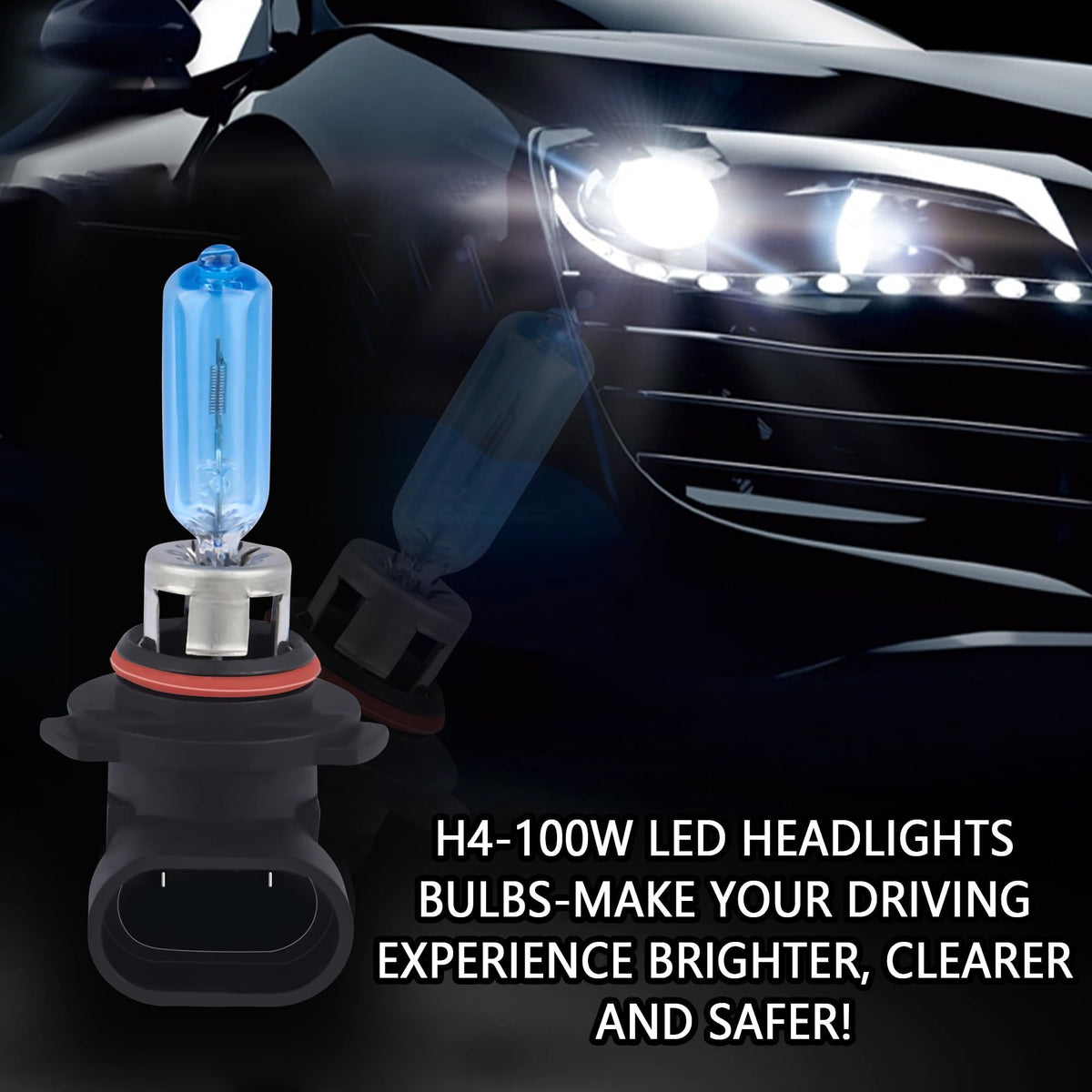 6000K Cool White Light+100W High and Low Beam Headlight Bulb,Universal Headlight Repair Kit/Fog Light Bulb for Car Truck SUV