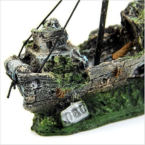 Resin Fishing Boat Aquarium Ornament Plastic Decoration Sunken Pirate Ship Theme Old Pirate Ship Sunken Treasure Boat Aquarium