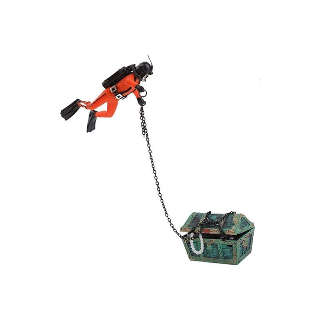Diver Decoration, Treasure Chest Fish Tank Décor, Aquarium Landscape Decorative Ornament for Air Bubbler Fish Tank Aquarium