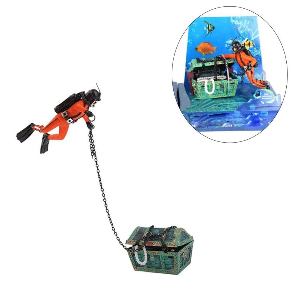Diver Decoration, Treasure Chest Fish Tank Décor, Aquarium Landscape Decorative Ornament for Air Bubbler Fish Tank Aquarium