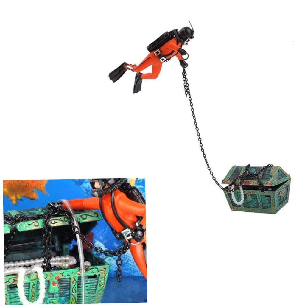 Diver Decoration, Treasure Chest Fish Tank Décor, Aquarium Landscape Decorative Ornament for Air Bubbler Fish Tank Aquarium