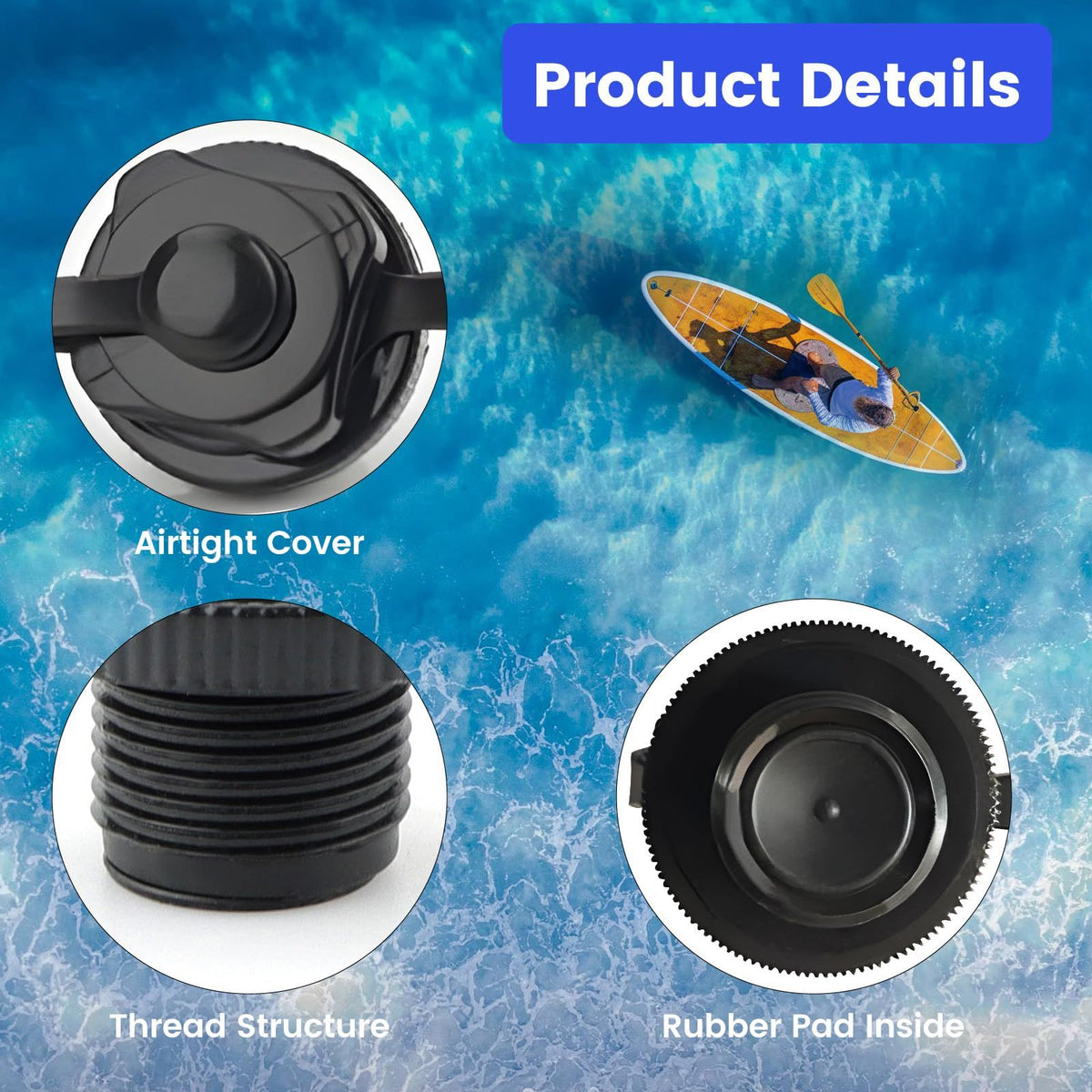 Inflatable Boat Air Valve,2PCS Inflatable Boat Replacement Caps Boat Spiral Air Plugs 0ne-Way Inflation Replacement (22mm)