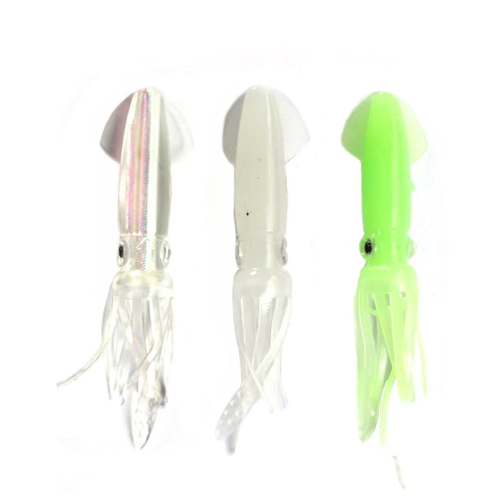 3PCS Luminous Octopus Soft Lure - Glow in The Dark Artificial Fishing Bait with 3D Fishing Eyes and Curly Tentacles